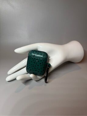 Speckled Deep Teal AirPods Case with Black Carabiner